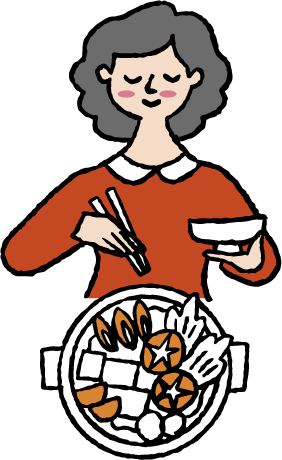 レストランで野菜を中心とした体に優しくヘルシーな料理を食べるイメージイラスト